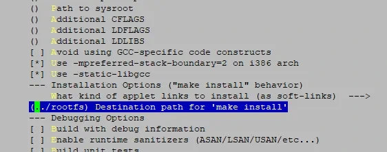 Ustaw ścieżke rootfsa w menuconfig